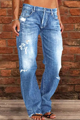 Zerrissene tief sitzende Straight Leg Jeans (Kaufe 2, versandkostenfrei)