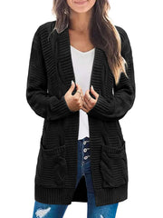 Damen Langarm Zopfstrick Cardigan Pullover