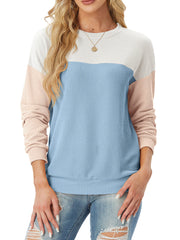 Damen Rundhals Colour Block Gerippte Oberteile (2 kaufen, kostenloser Versand)