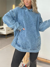 Neues Kapuzen-Sweatshirt aus Denim mit Vordertaschen (2 kaufen, kostenloser Versand)