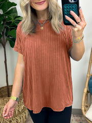 Damen-Slouchy-Geripptes-Mineral-Wash-T-Shirt (2 kaufen, kostenloser Versand)