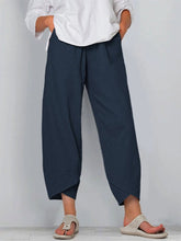 Damen Hose aus Baumwolle und Leinen, schlicht, locker, lässig, knöchellang