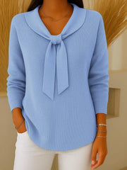 Damen Pullover unifarben mit Bindebändern und langen Ärmeln