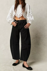 High Stretch Mid-Rise Barrel Jeans Fashion Weite Beinform (Kaufe 2, Versandkostenfrei)