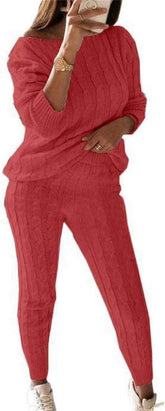 Damen Herbst Strick 2-teilige Outfits Pullover Shirt Top und Bodycon Hose Freizeit Jumpsuit Strampler Plus Size