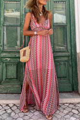 Rotes Neckholder-Maxikleid im Tribal-Boho-Stil mit Rückenausschnitt