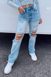 High-Waist Jeans mit ausgefranstem Saum und Rissen