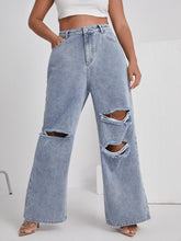 Plus Size High Waist Jeans mit weitem Bein und Rissen
