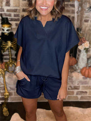 New Textured Collared Top and Short Set (Buy 2 Free Shipping)