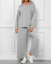 Damen Revers V-Ausschnitt Strukturierte Lounge-Sets (2 kaufen, kostenloser Versand)