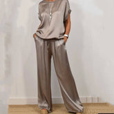 Zweiteiliges Set für Damen aus Satin mit Kurzarm-Oberteil und Hose