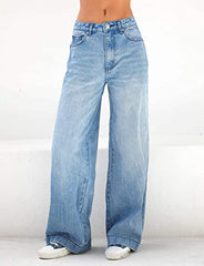 High-Waist Weite Jeans mit langem Bein