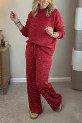 🎄 Neu eingetroffen!🔥 Kuscheliger Reise-Sweatshirt mit Rundhalsausschnitt und glänzende Hose, 2-teiliges Set