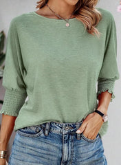 Damen Basic T-Shirt mit Rundhalsausschnitt und 3/4-Ärmeln (3 kaufen, gratis Versand)