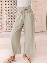 Damen Leinenhose mit hohem Bund, Kordelzug und weitem Bein