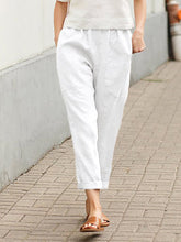 Leinen-Baumwoll-Hose für Damen, große Größen, locker geschnitten