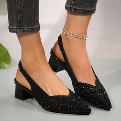 Elegante Damen-Sandalen mit Strass-Absatz zum Reinschlüpfen