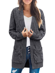 Damen Langarm Zopfstrick Cardigan Pullover
