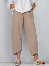 Damen Hose aus Baumwolle und Leinen, schlicht, locker, lässig, knöchellang