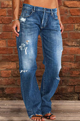 Zerrissene tief sitzende Straight Leg Jeans (Kaufe 2, versandkostenfrei)