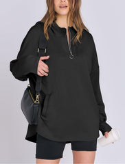 Damen Oversized Tunic Hoodie mit kurzem Reißverschluss (2 kaufen, kostenloser Versand)