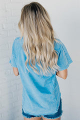 Damen-T-Shirt mit Waschung und Knöpfen (2 kaufen, kostenloser Versand)