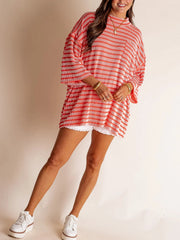 Damen Oversized Stehkragen Urban Geripptes Gestreiftes Oberteil (Kaufe 2 versandkostenfrei)