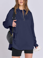 Damen Oversized Tunic Hoodie mit kurzem Reißverschluss (2 kaufen, kostenloser Versand)