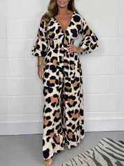 Leopardenmuster-V-Ausschnitt-Jumpsuit