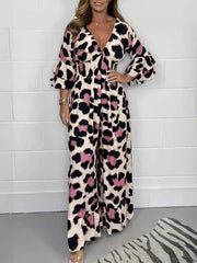 Leopardenmuster-V-Ausschnitt-Jumpsuit