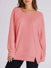 Damen High Low Pullover Sweatshirt mit Seitenschlitzen und Taschen (2 kaufen, kostenloser Versand)