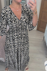 Neues böhmisches Freizeitkleid mit V-Ausschnitt und Print (2 kaufen, kostenloser Versand)