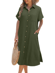 Damen Kurzarm-Hemdblusenkleid (2 kaufen, Versand gratis)