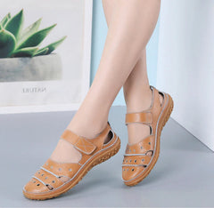 Damen-Flachleder-Sandalen mit Hohlhaken