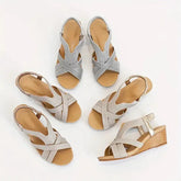 ORTHOPÄDISCHE DAMEN-PLATEAU-WEDGESANDALEN AUS LEDER