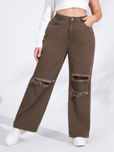 Plus Size High Waist Jeans mit weitem Bein und Rissen