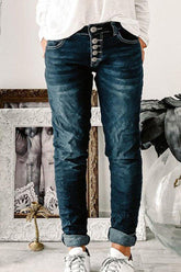 Jeans mit Knopfleiste, umkrempelbarem Saum und geradem Bein