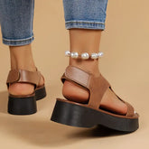 ORTHOPÄDISCHE DAMEN-PLATEAU-WEDGESANDALEN AUS LEDER