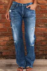 Zerrissene tief sitzende Straight Leg Jeans (Kaufe 2, versandkostenfrei)