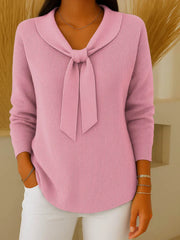 Damen Pullover unifarben mit Bindebändern und langen Ärmeln