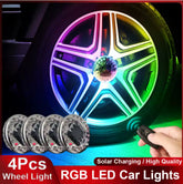 4x Universal RGB LED Auto-Radnabenleuchten – Solar- & Fernbedienung