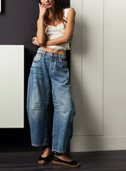 High Stretch Mid-Rise Barrel Jeans Fashion Weite Beinform (Kaufe 2, Versandkostenfrei)