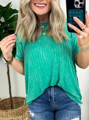 Damen-Slouchy-Geripptes-Mineral-Wash-T-Shirt (2 kaufen, kostenloser Versand)