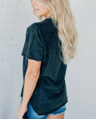 Damen-T-Shirt mit Waschung und Knöpfen (2 kaufen, kostenloser Versand)