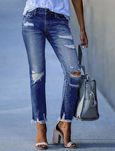 Used-Look Jeans mit ausgefranstem Saum