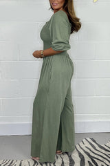 Women's Square Neck High Waist Pleated Jumpsuit(Buy 2 Free Shipping)