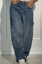 Legere Damen Harem Jeans mit Strasssteinen