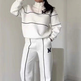 Damen 2-teilige Outfits, Kapuzenloser Pullover, Trainingsanzüge, Baggy Mode Jogginghose mit Taschen