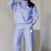 Damen 2-teilige Outfits, Kapuzenloser Pullover, Trainingsanzüge, Baggy Mode Jogginghose mit Taschen