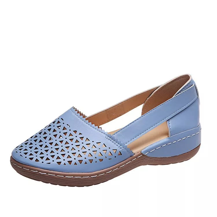Damen Wedges Orthopädische Ausgeschnittene PU Sommer Vintage Sandalen